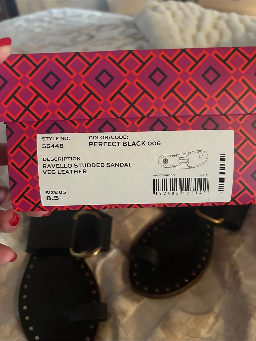 Tory Burch Black Leather Bow Toe-Loop Sandals with Gold Accent